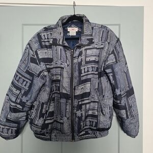 Vintage 100% Silk Abstract Print Bomber Jacket Size Large